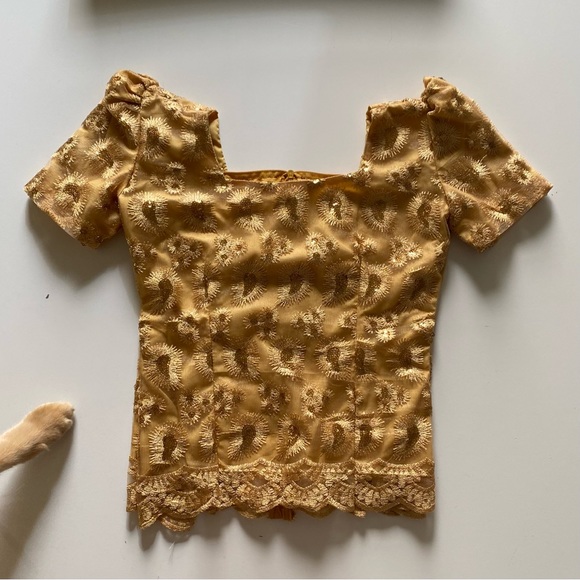 Tops - Handmade Golden Square Neck Top Blouse